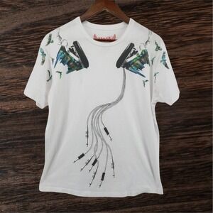 Statik Graphic T-Shirt Headphones Music Print DJ‎ White Men L
